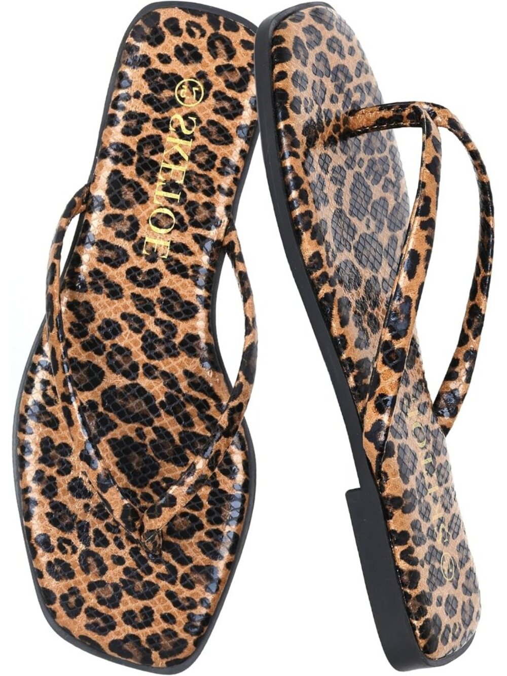 Women's Leopard Square Toe Lightweight Thong Slip On Flip Flop Sandal Shoes